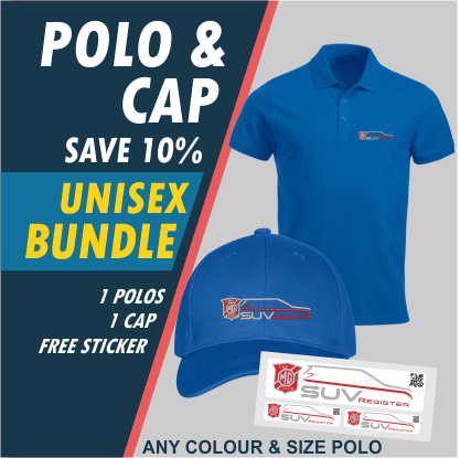 Buy one poloshirt and 1 cap receive free sticker pack and save 10% off the normal price